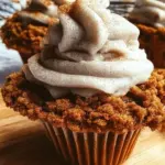 Oatmeal Cream Pie Cupcakes topped with creamy frosting and oatmeal cookie base