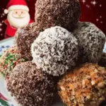 Delicious homemade Rum Balls decorated with cocoa powder and nuts
