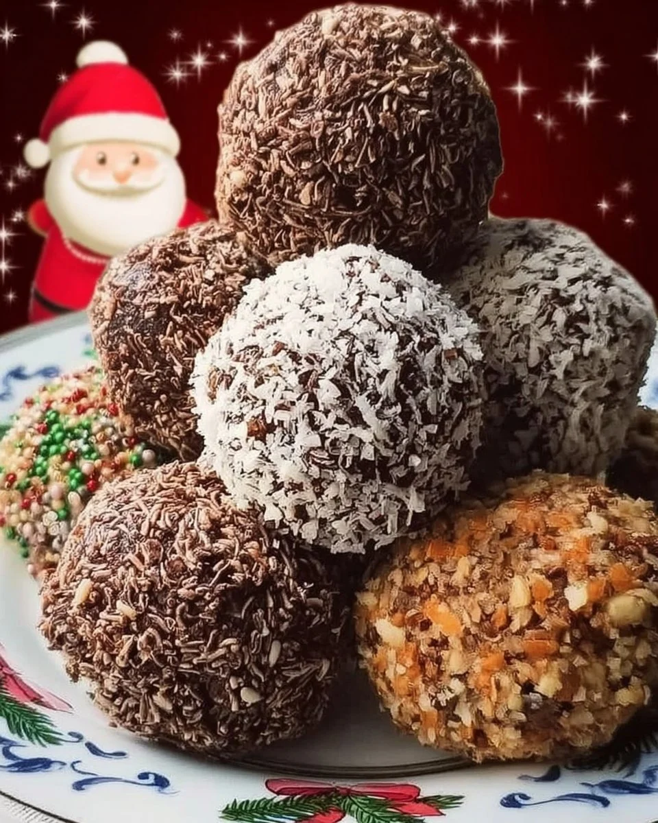 Delicious homemade Rum Balls decorated with cocoa powder and nuts
