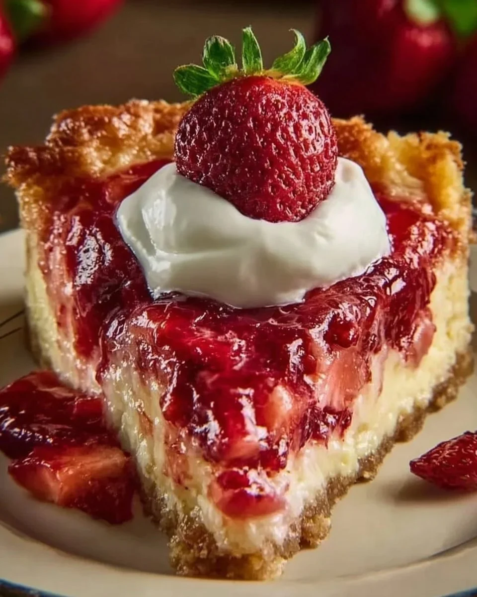 Delicious strawberry cheesecake dump cake served on a plate