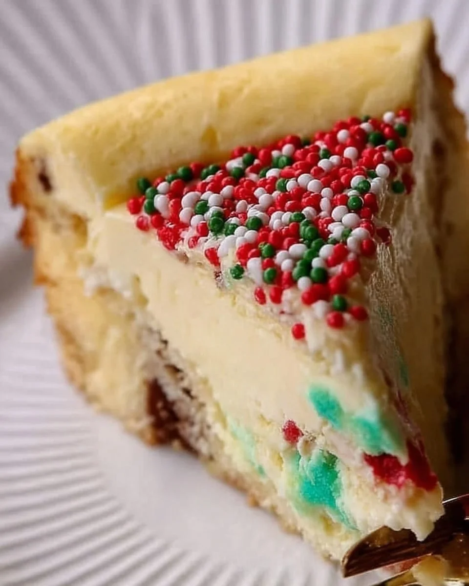Delicious sugar cookie cheesecake slice served on a dessert plate
