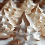 Baked Tree Meringue Cookies shaped like Christmas trees, perfect for holiday celebrations.
