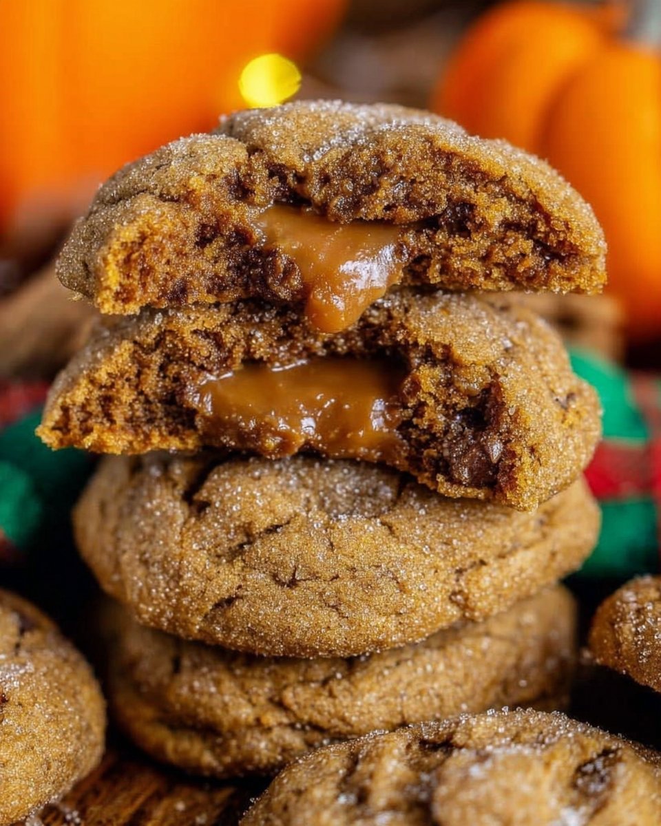 Caramel Stuffed Pumpkin Cookies