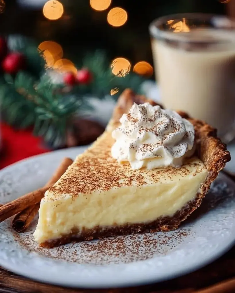 Cinnamon-Vanilla Custard Pie decorated for Christmas Eve dessert