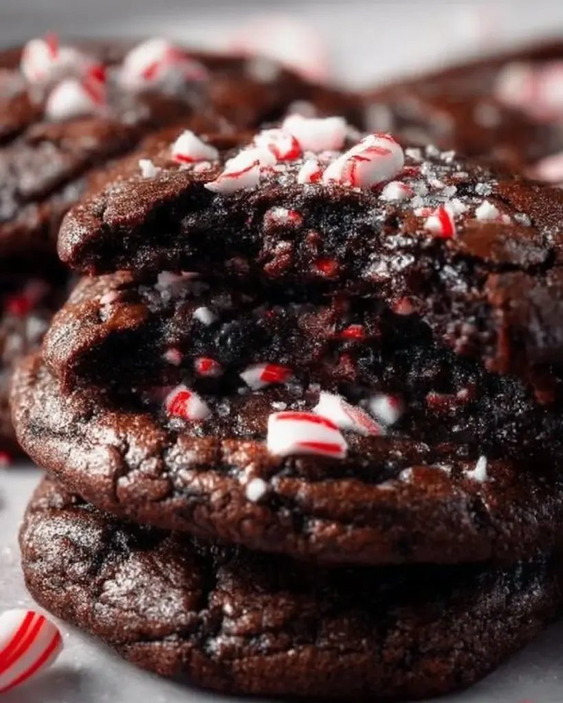Delicious peppermint brownie cookies decorated for a festive holiday treat