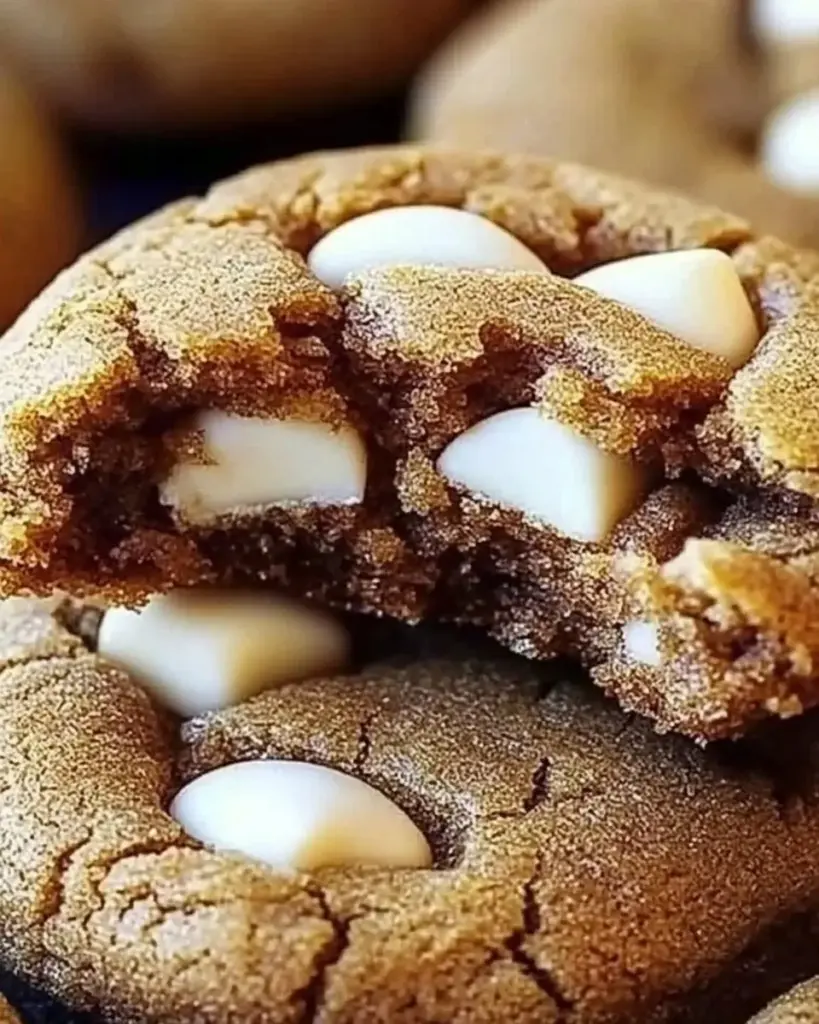 Bakery style gingerbread cookies with white chocolate chips, perfect for the holidays