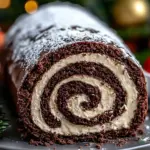 Chocolate Yule Log Cake decorated for festive holidays