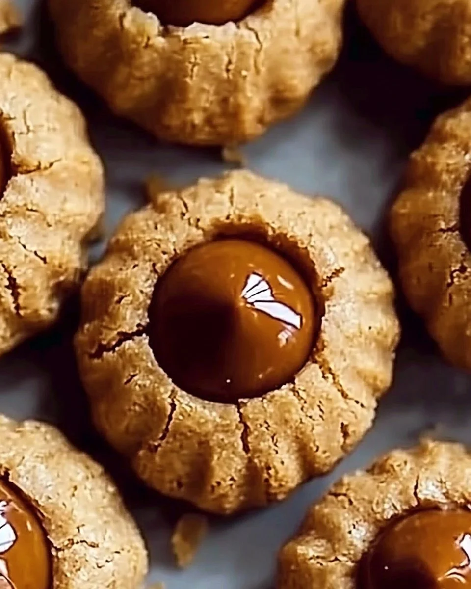 Classic Peanut Butter Blossoms cookies with chocolate kisses on top
