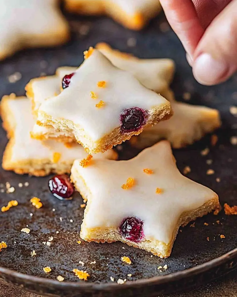 Cranberry orange shortbread cookies on a festive plate
