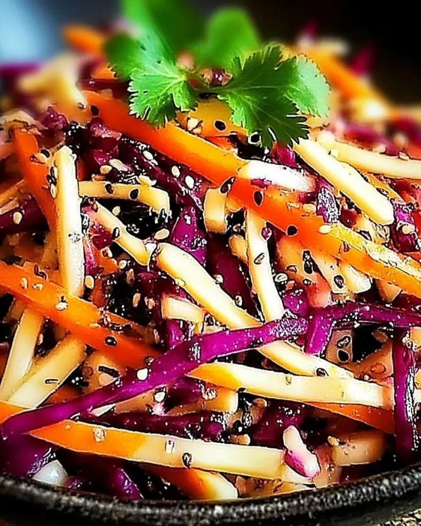 Cranberry orange winter slaw in a bowl on a wooden table
