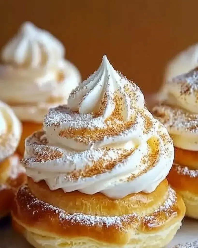 Dreamy eggnog cream puffs decorated for the holiday season