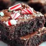 Plate of easiest ever peppermint brownies topped with mint leaves.
