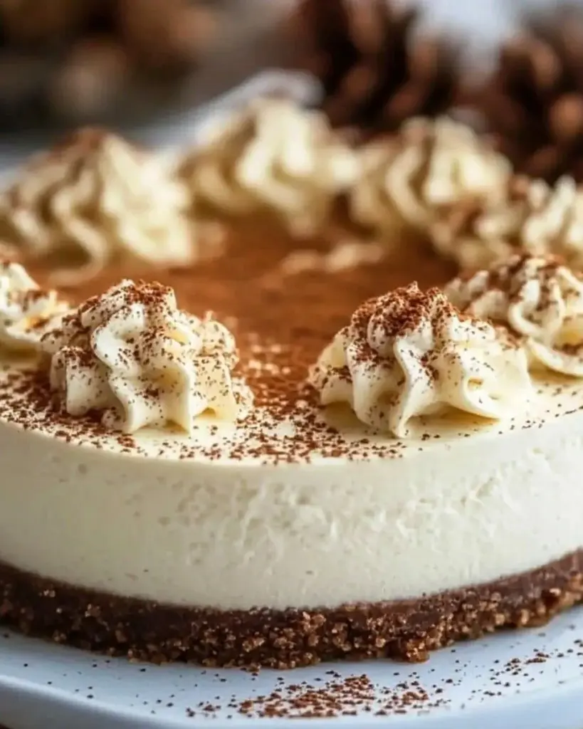 Delicious homemade eggnog cheesecake with festive toppings and spices