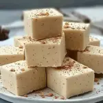 Delicious homemade Eggnog Fudge with festive holiday decorations