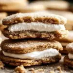 Delicious eggnog oatmeal cream pies with creamy filling on a festive background.
