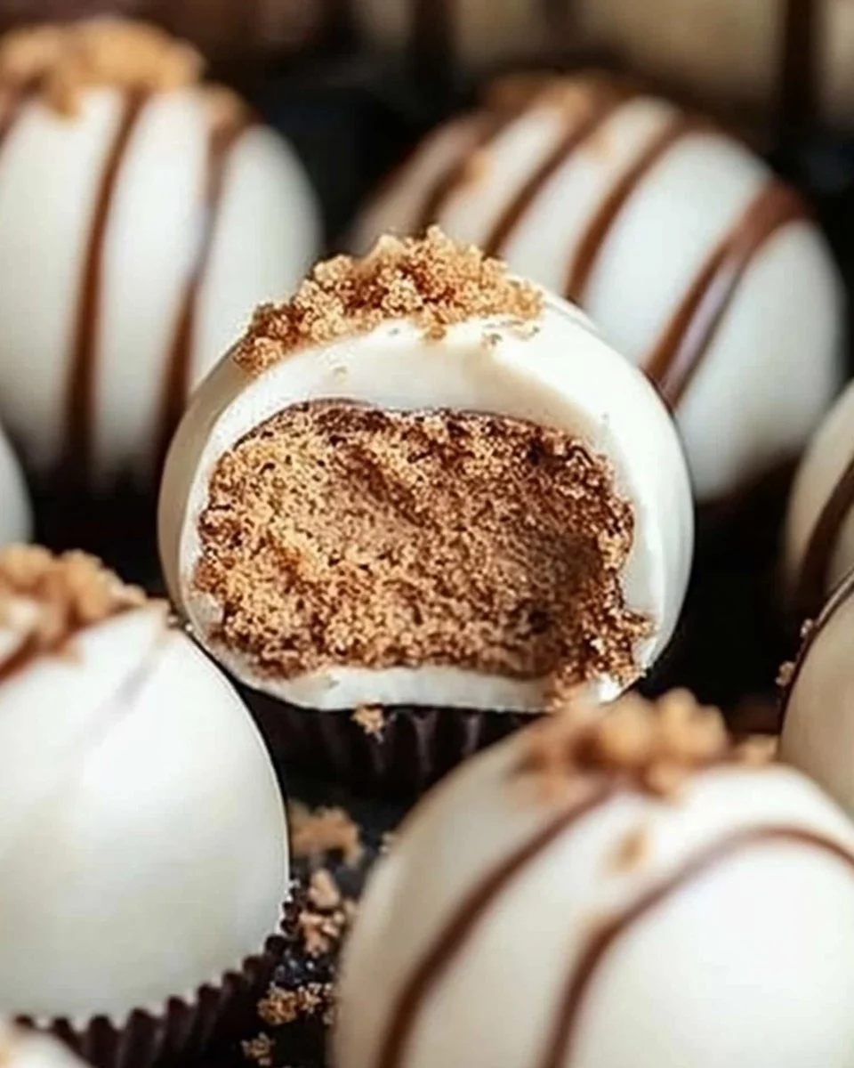 Gingerbread Oreo Truffles drizzled with chocolate on a festive plate