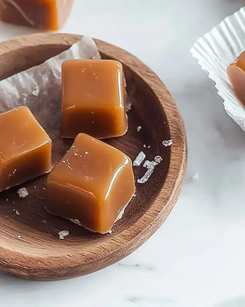 Delicious homemade soft chewy caramels in a decorative jar