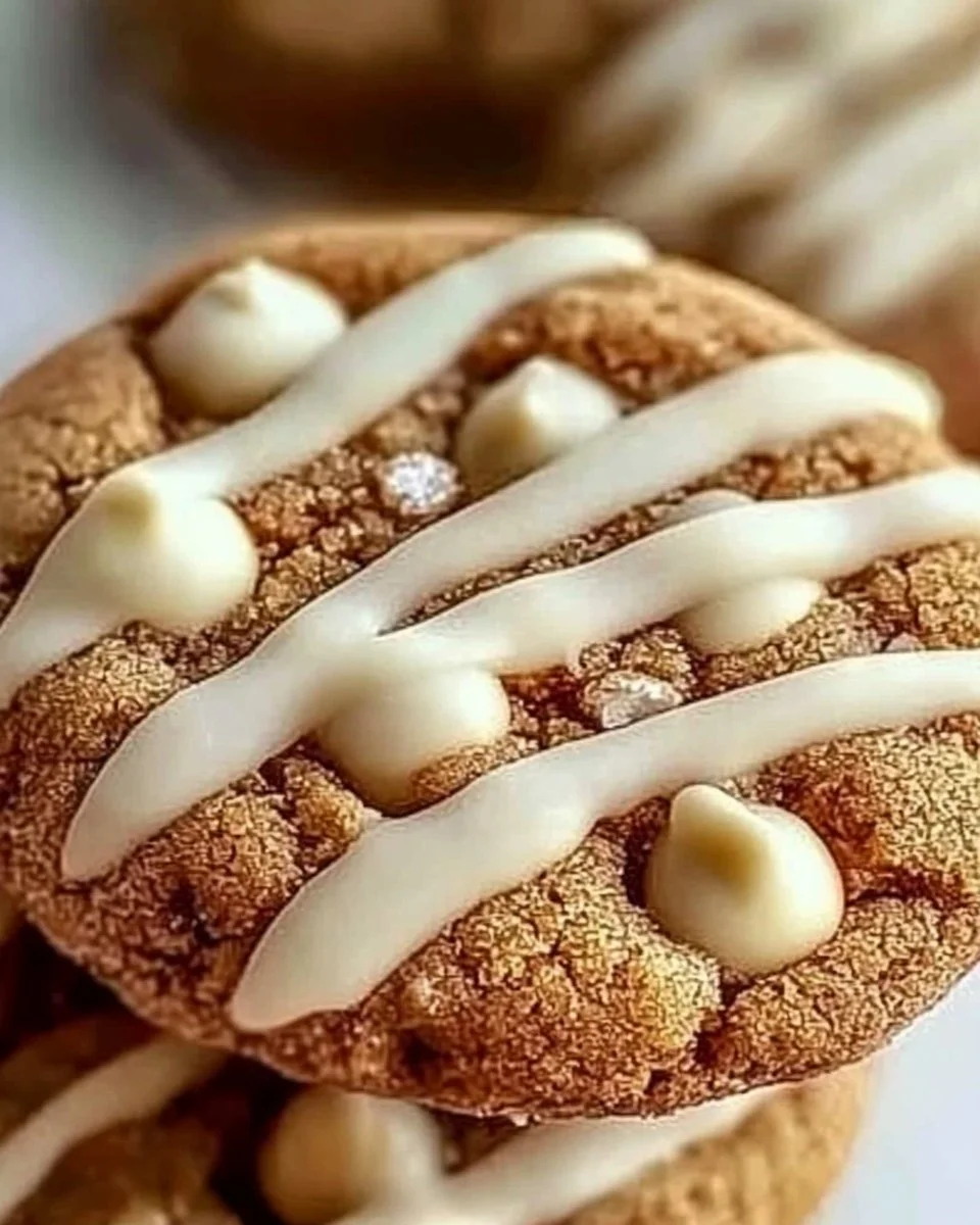 Delicious Maple Cinnamon White Chocolate Cookies on a wooden table