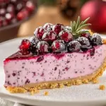 No Bake Cranberry Pie topped with whipped cream and fresh cranberries