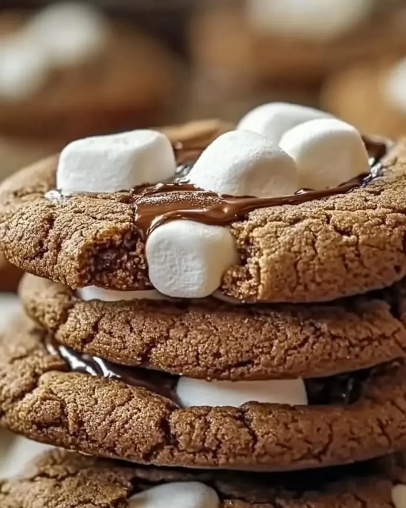 Delicious Nutella marshmallow cookies with melting chocolate and fluffy marshmallows