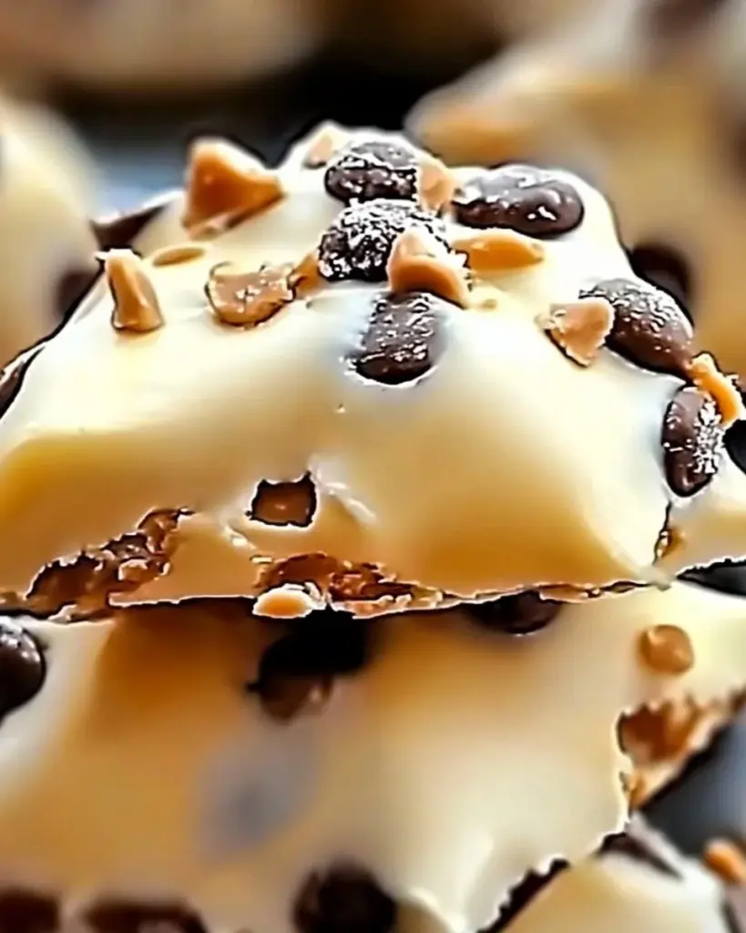 Peanut Butter Yogurt Bark topped with nuts and fruits on a marble surface