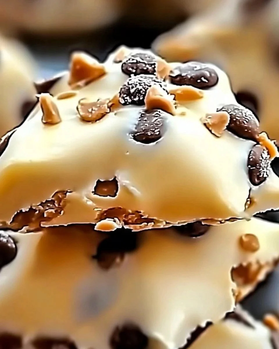 Peanut Butter Yogurt Bark topped with nuts and fruits on a marble surface