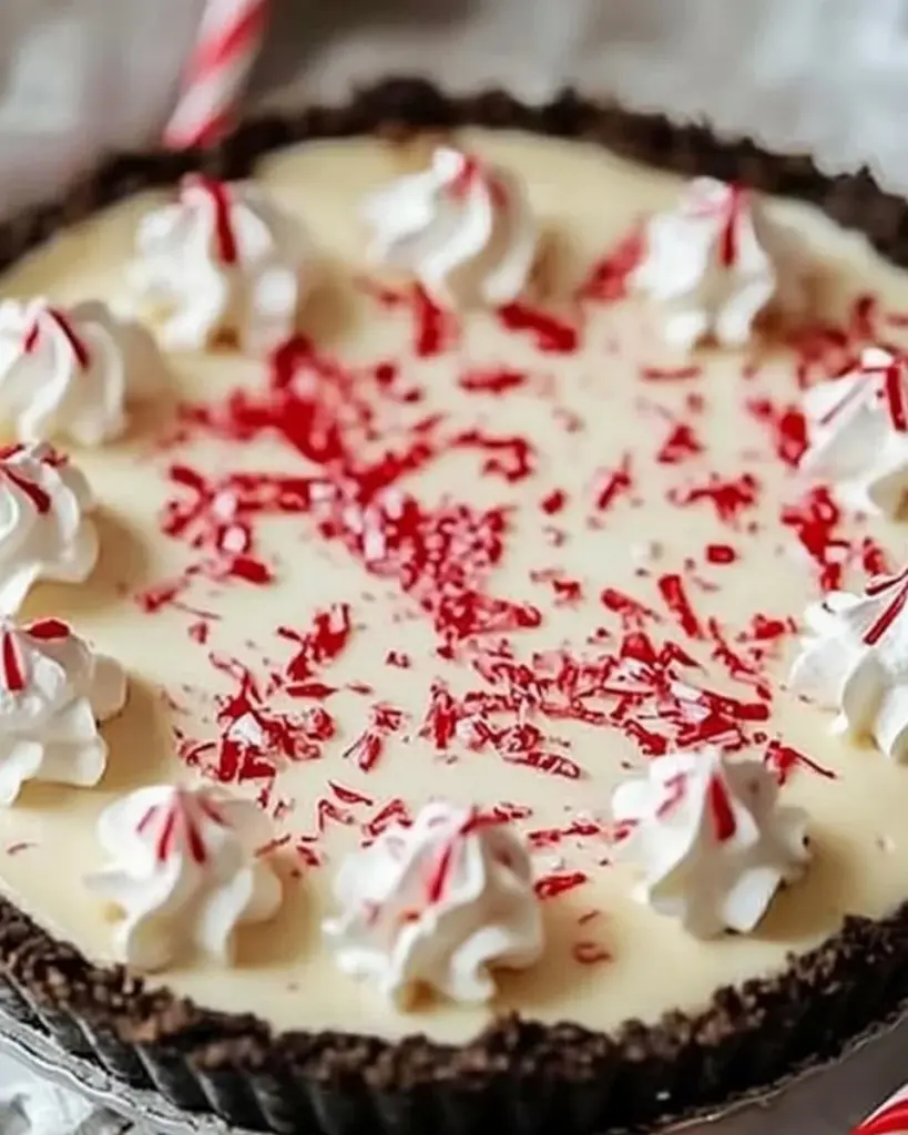 Delicious Peppermint Mocha Pie with chocolate and mint toppings