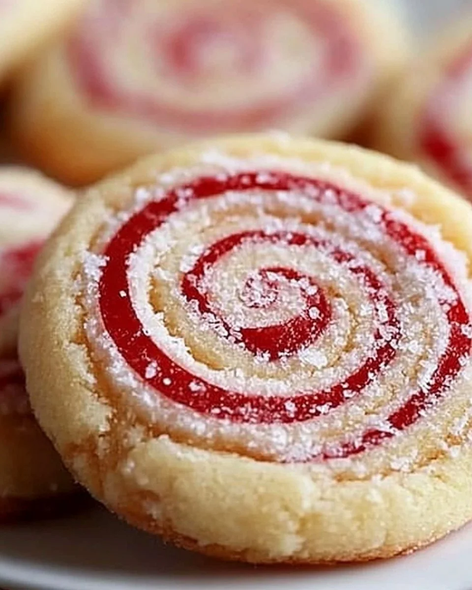Delicious peppermint swirl cookies decorated with festive red and white swirls