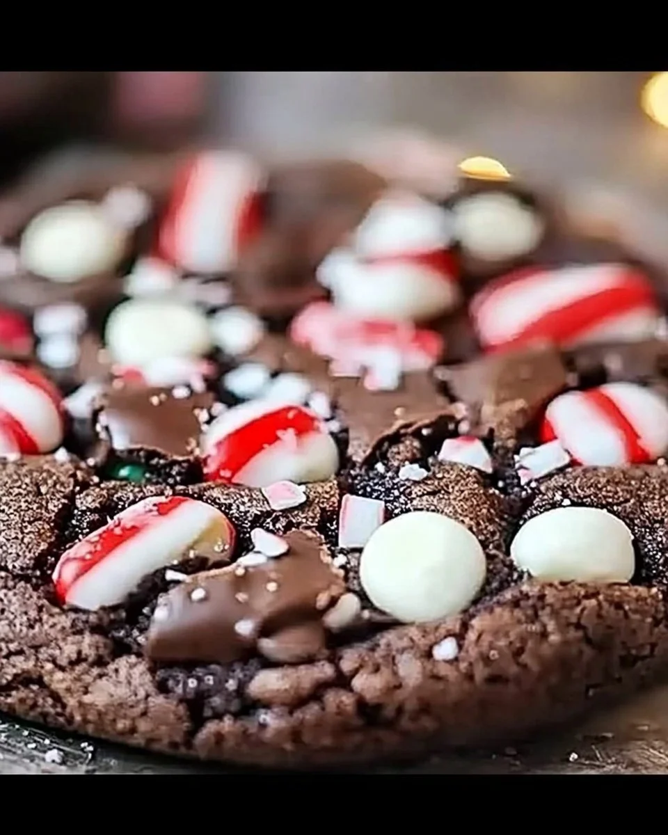 Delicious ultimate chocolate peppermint cookies decorated with crushed candy canes.