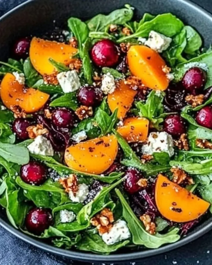 A vibrant winter salad featuring seasonal vegetables and fruits