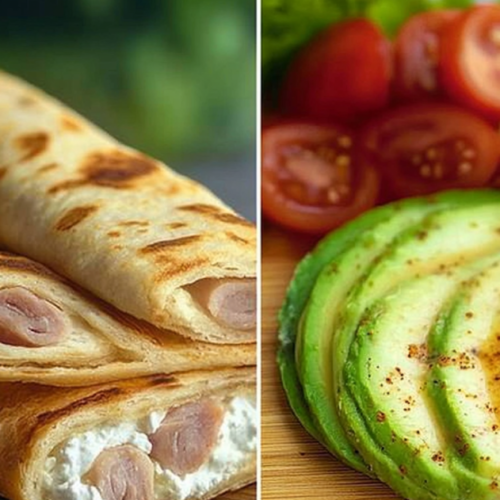 Delicious homemade cottage cheese flatbread on a wooden table