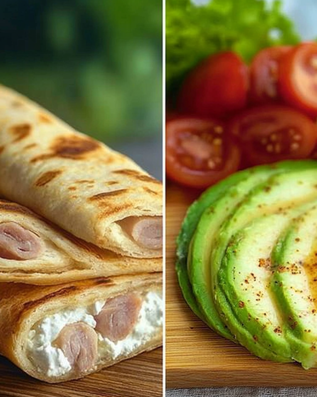 Delicious homemade cottage cheese flatbread on a wooden table