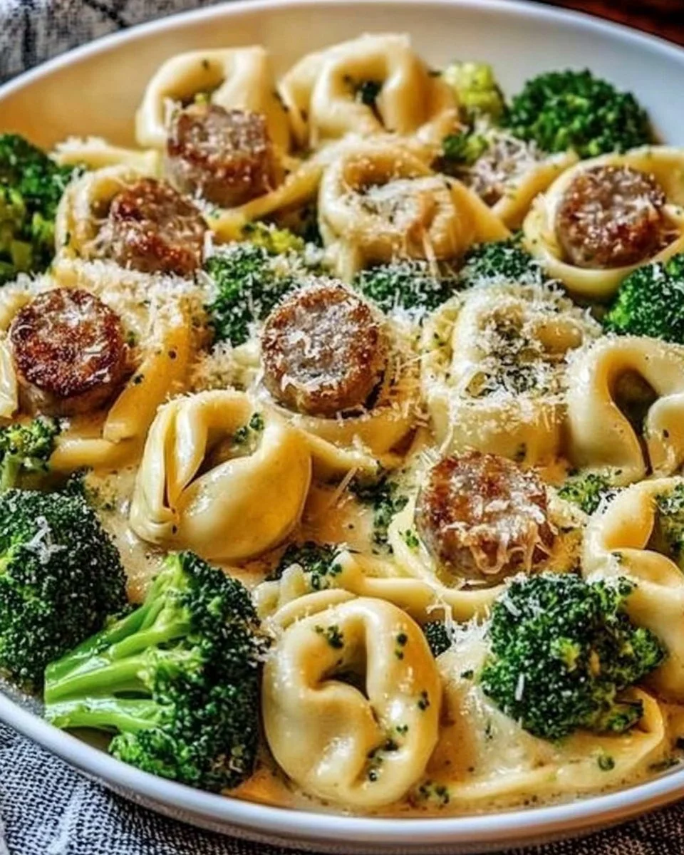 Creamy Garlic Parmesan Tortellini with Sausage and Broccoli