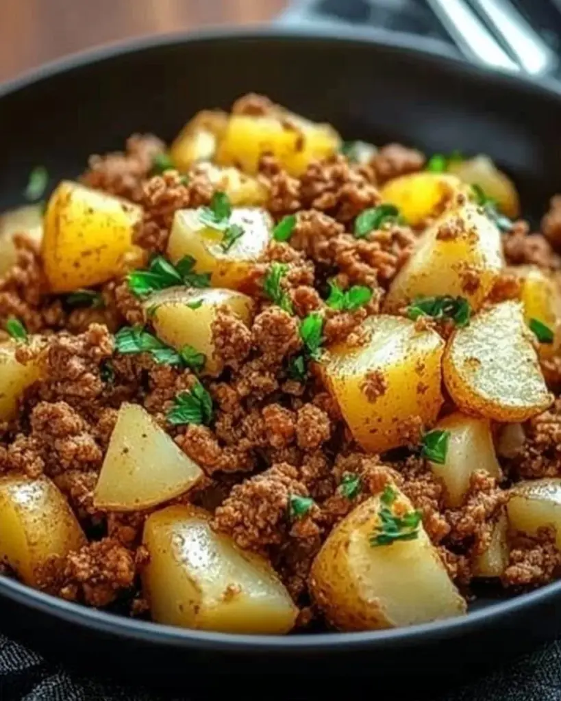 Delicious ground turkey with roasted potatoes dish