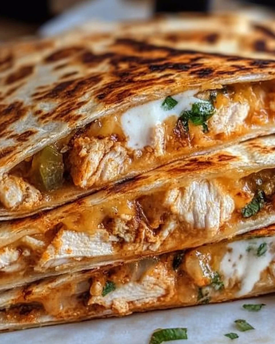 High Protein Chicken Ranch Quesadilla with melted cheese and vibrant veggies