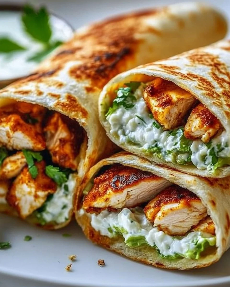 High-Protein Crispy Cottage Cheese Flatbread Chicken Wraps