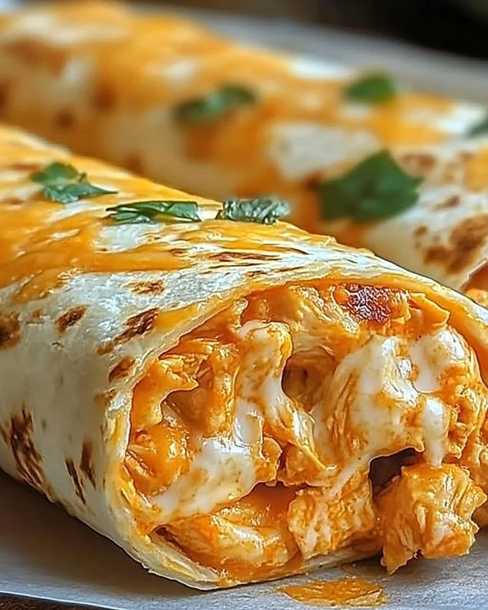 Delicious high protein low calorie cheesy buffalo chicken burritos