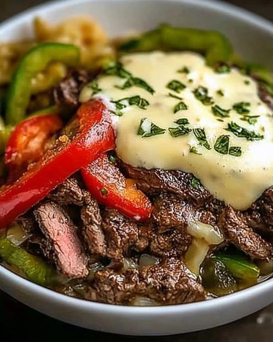 Low-carb steak bowl with fresh vegetables and savory sauce
