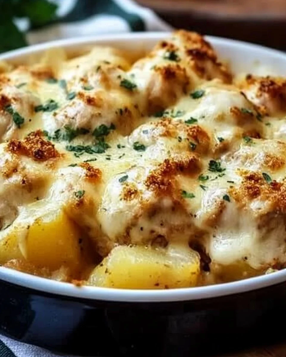 Power-packed high protein cheesy chicken with potatoes