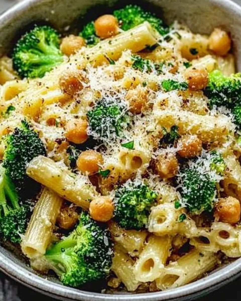 Broccoli Chickpea Pasta with Garlic Olive Oil