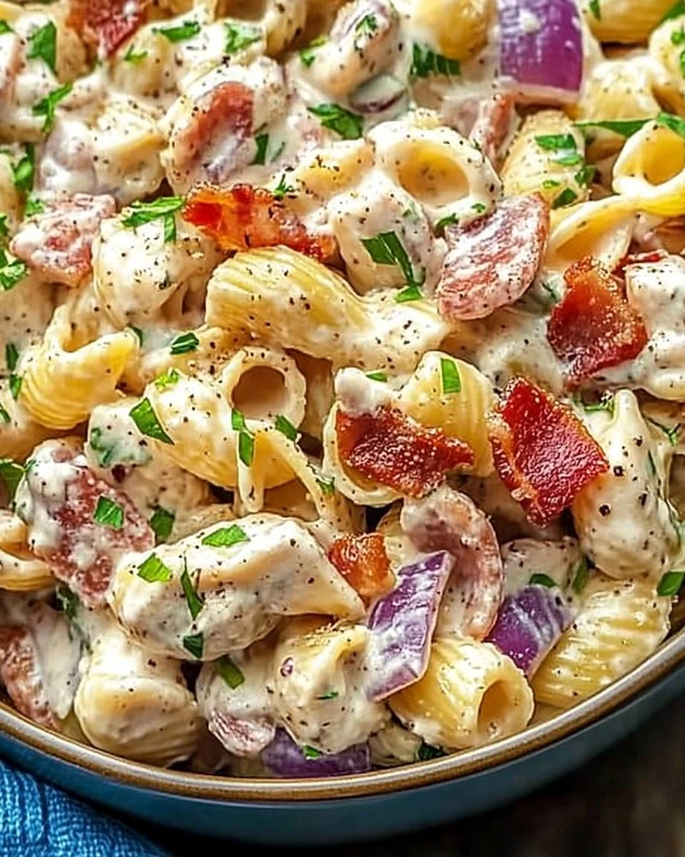 Creamy High Protein Bacon Ranch Pasta Salad