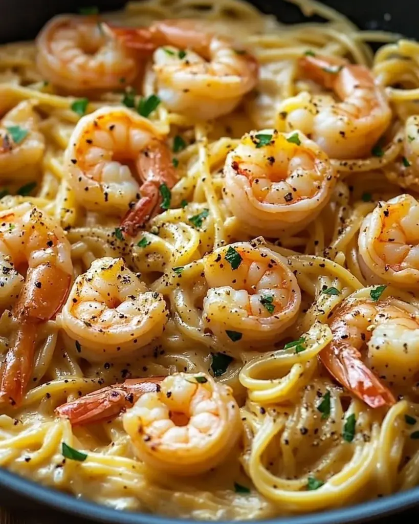 Delicious creamy garlic butter shrimp pasta in a one-pot recipe.