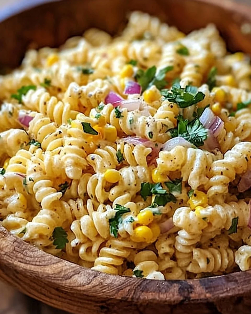 Mexican Street Corn Pasta Salad with fresh ingredients and spices